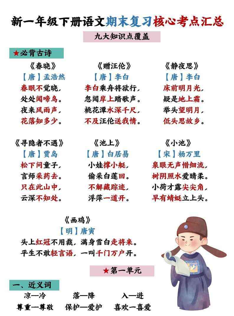 26春一年级下语文期末复习核心考点汇总-小初高学习资料下载_真题试卷 - 开学吧资料库
