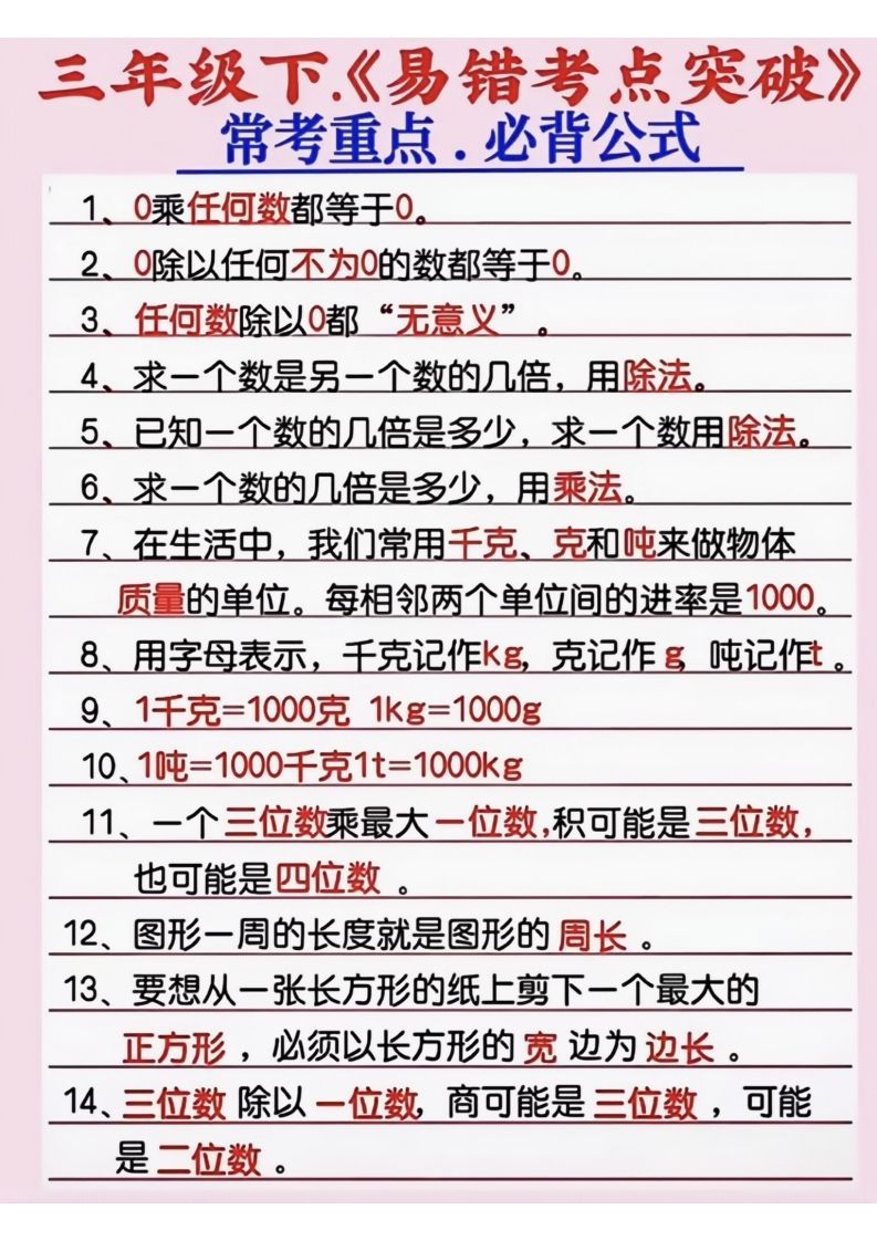 三年级数学下册《易错考点突破》-小初高学习资料下载_真题试卷 - 开学吧资料库