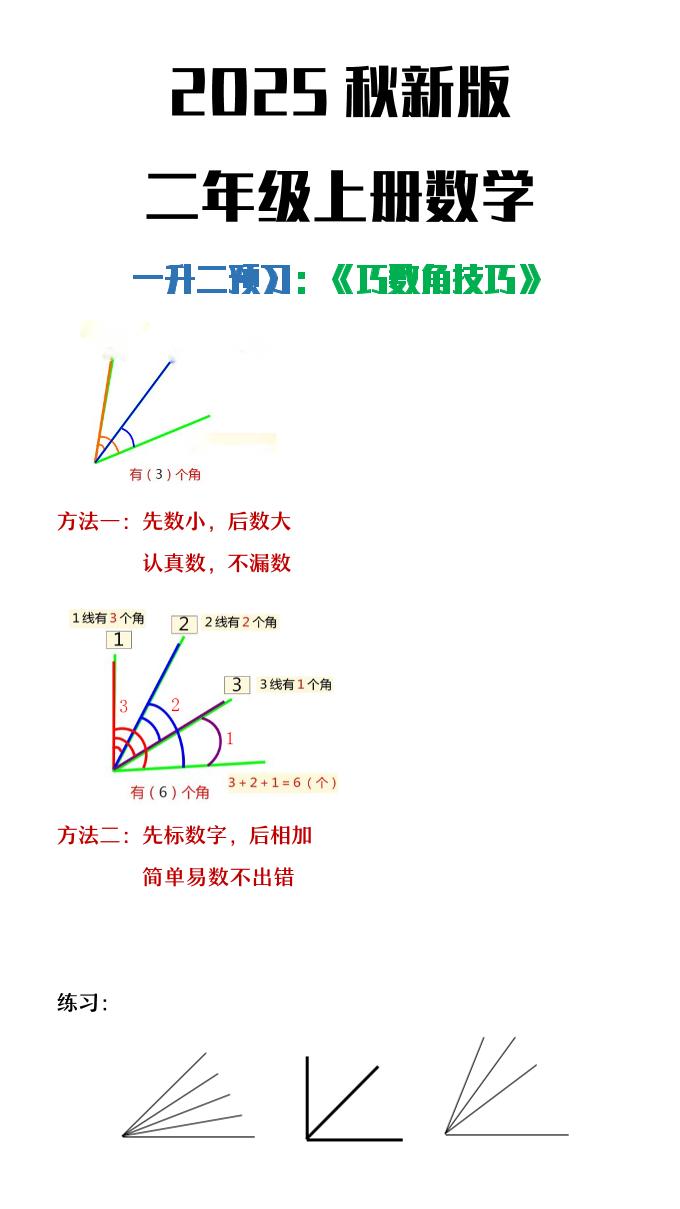 【2025秋新版】二年级上册数学巧数角的技巧-小初高学习资料下载_真题试卷 - 开学吧资料库