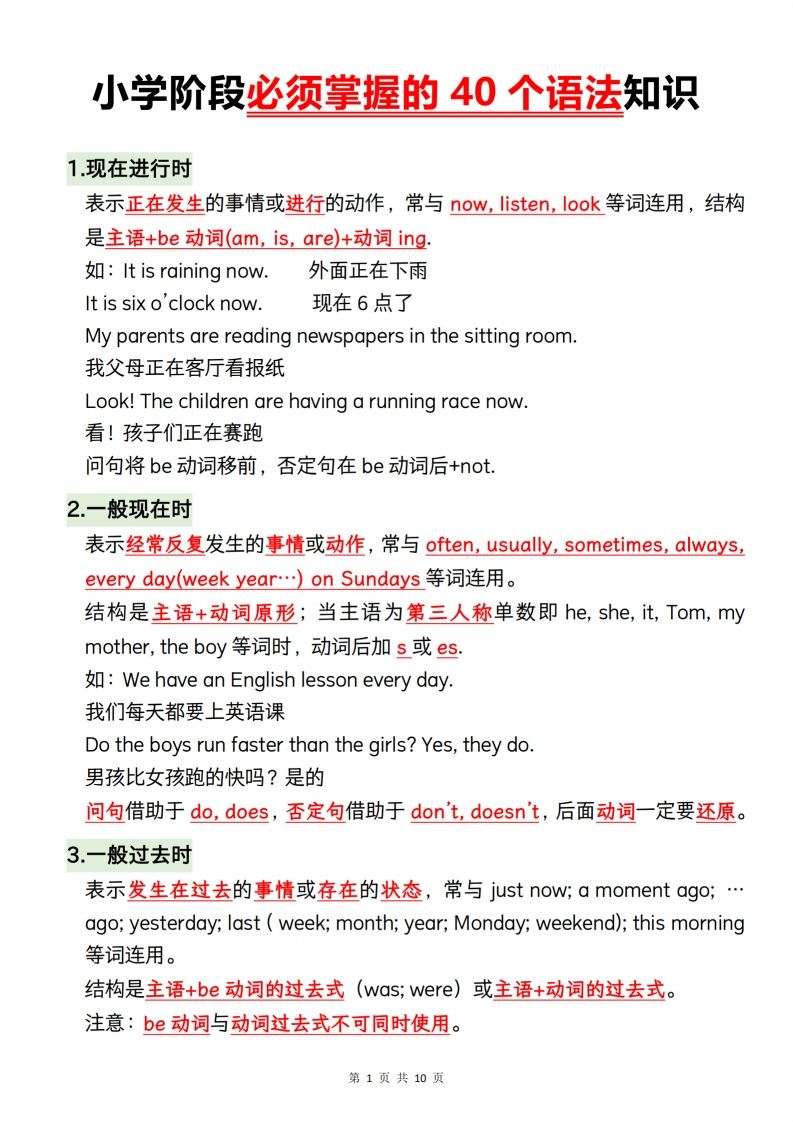 小升初英语【小学阶段必须掌握的40个语法知识】-小初高学习资料下载_真题试卷 - 开学吧资料库