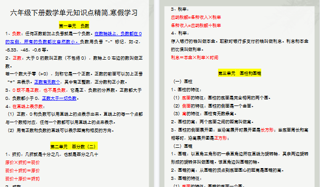 【2026寒假5页】六年级下册数学单元知识点精简.寒假学习-小初高学习资料下载_真题试卷 - 开学吧资料库