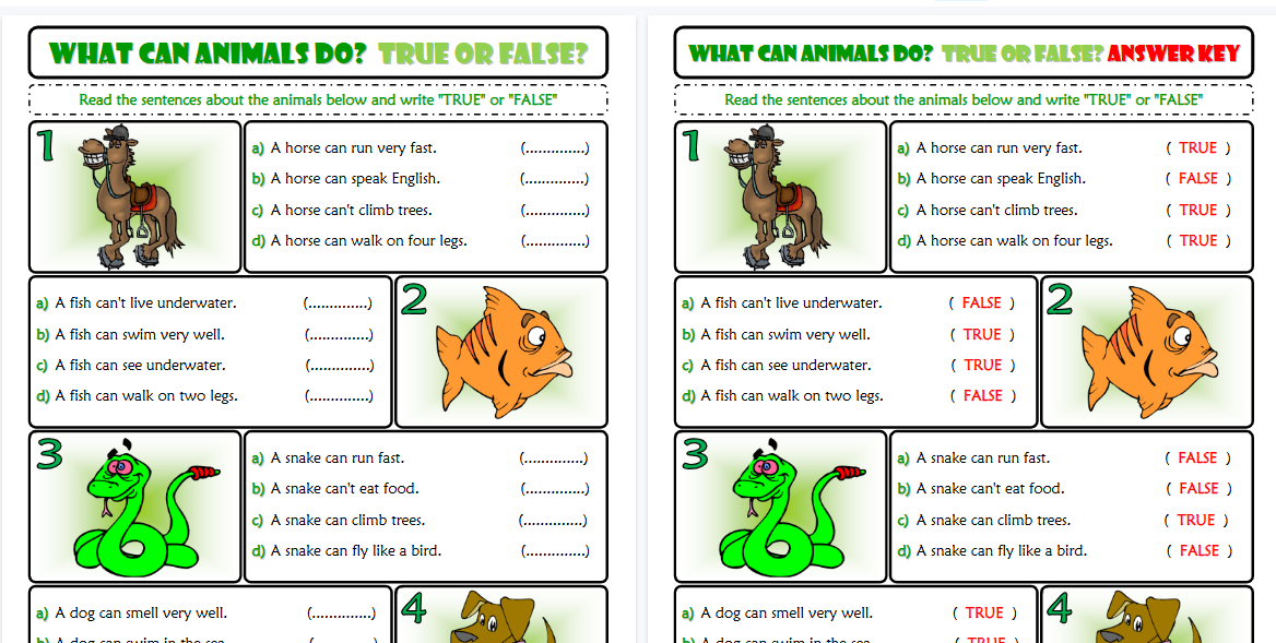 【2页高清彩色版】ability and inability true or false esl exercise worksheet for kids【完整可直接打印】语法作业纸63套-开学吧