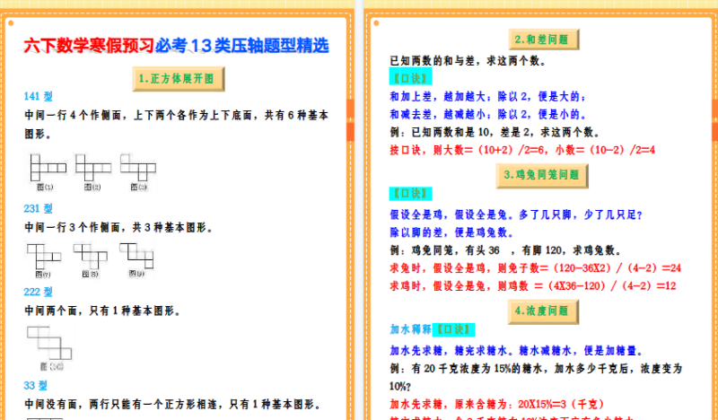 【2026寒假8页】六下数学寒假预习必考13类压轴题型精选-小初高学习资料下载_真题试卷 - 开学吧资料库