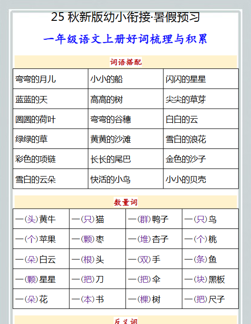 【2025秋新版】幼小衔接一年级语文上册好词梳理与积累-开学吧