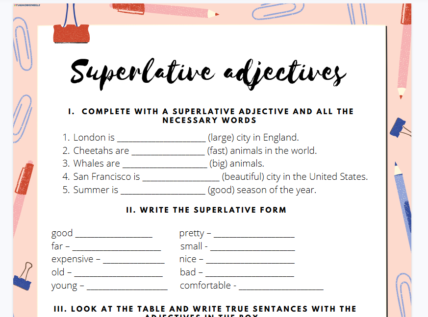 形容词最高级1【完整可直接打印】24套语法练习纸全套-开学吧