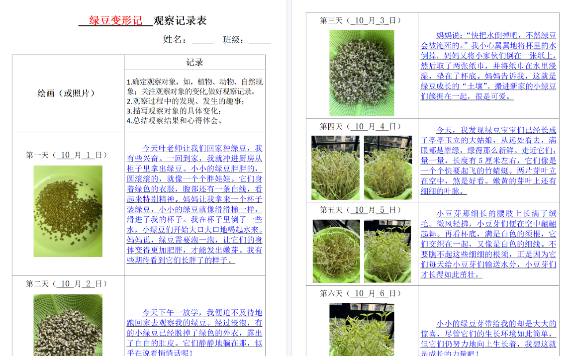 【8页完整版】四上语文观察记录表-开学吧