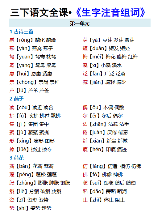 87份！生字组词最新整理持续更新版-高清完整-开学吧