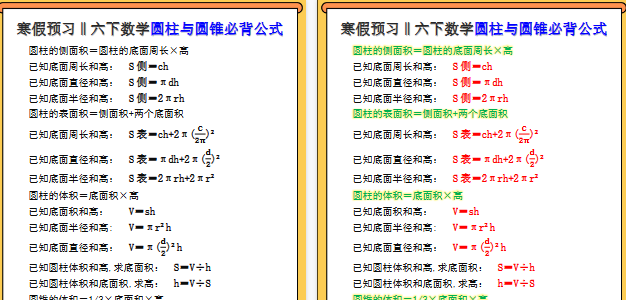【2026寒假2页】六年级下册数学圆柱与圆锥必背公式,寒假预习!-小初高学习资料下载_真题试卷 - 开学吧资料库