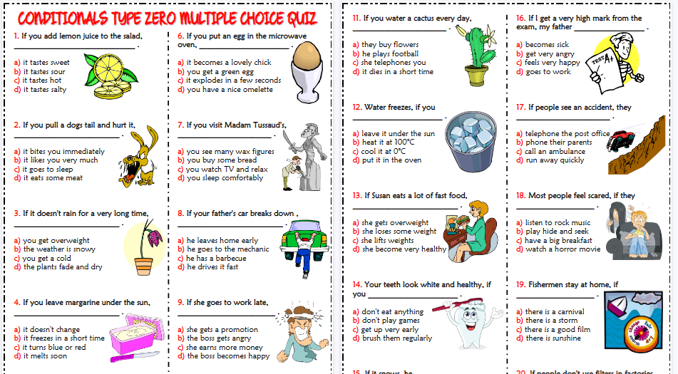 【3页高清彩色版】conditionals type zero esl multiple choice quiz for kids【完整可直接打印】语法作业纸63套-开学吧