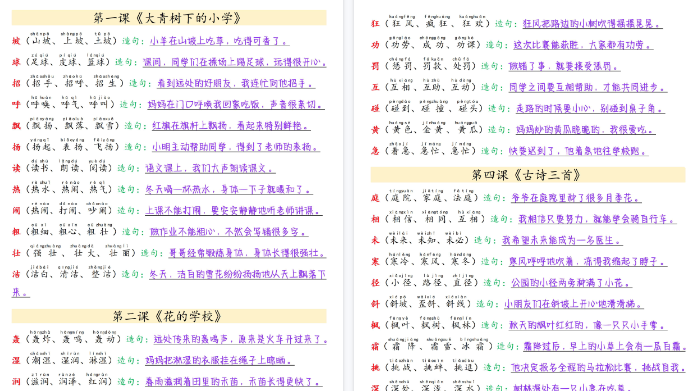 【高清16页整理】新三上语文写字表组词造句每日晨读-开学吧