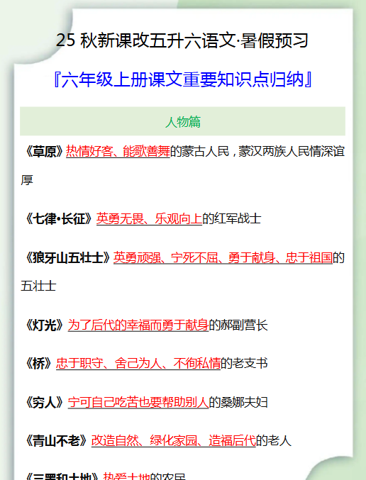 【2025秋新版】六年级上册课文重要知识点归纳-开学吧