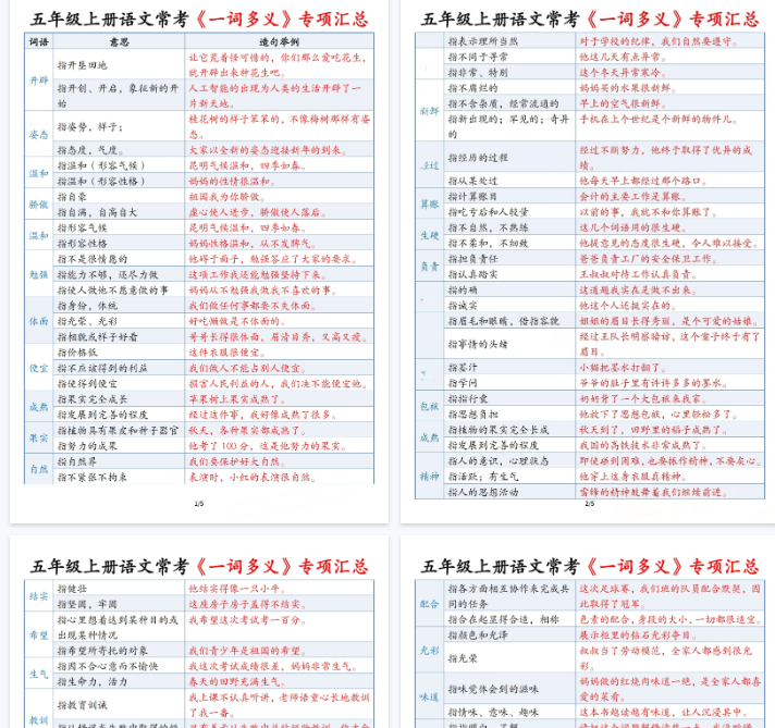 【5页完整版】五上丨语文 《一词多义》专项汇总-开学吧