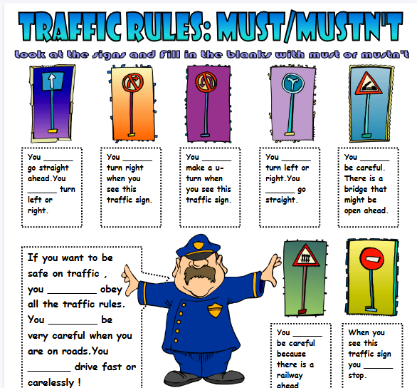 Obligation Must Mustnt Traffic Rules Worksheet 1【完整可直接打印】语法作业纸63套-开学吧