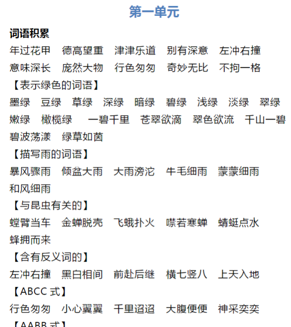 6年级语文上册词语归类积累 课文佳句汇总-开学吧