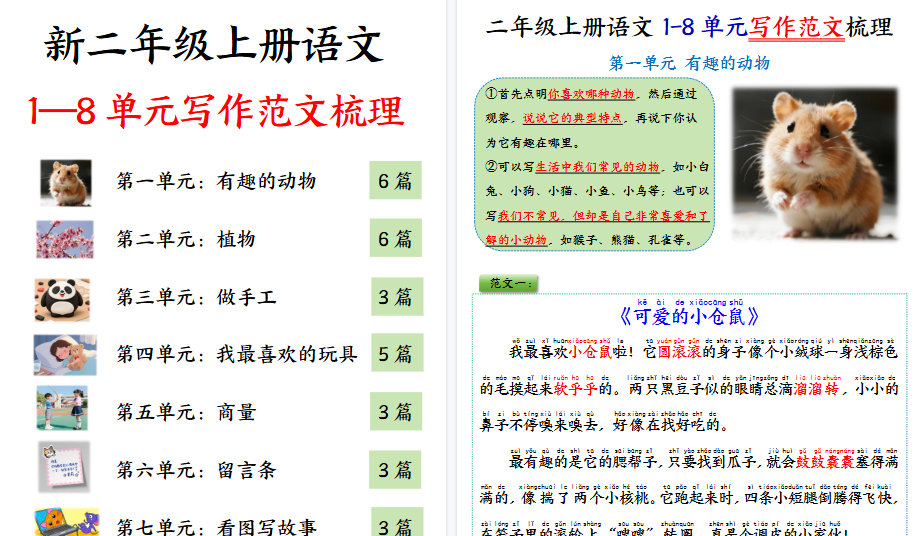 【34页高清完整版】二年级上册语文1-8单元看图写话必背范文33篇-小初高学习资料下载_真题试卷 - 开学吧资料库