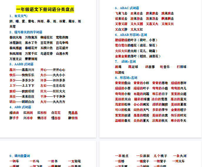 【4页完整版】全册词语盘点【高清直接可打印】-开学吧