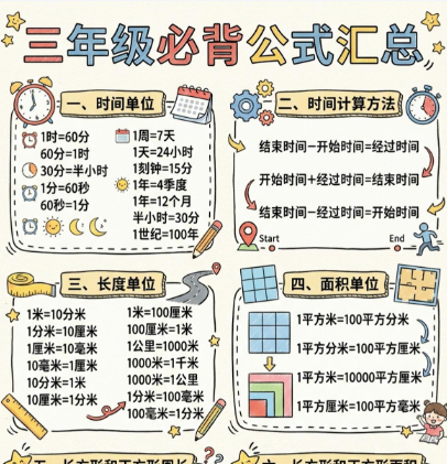 【2026春新版】三年级必备公式汇总【高彩板】-小初高学习资料下载_真题试卷 - 开学吧资料库