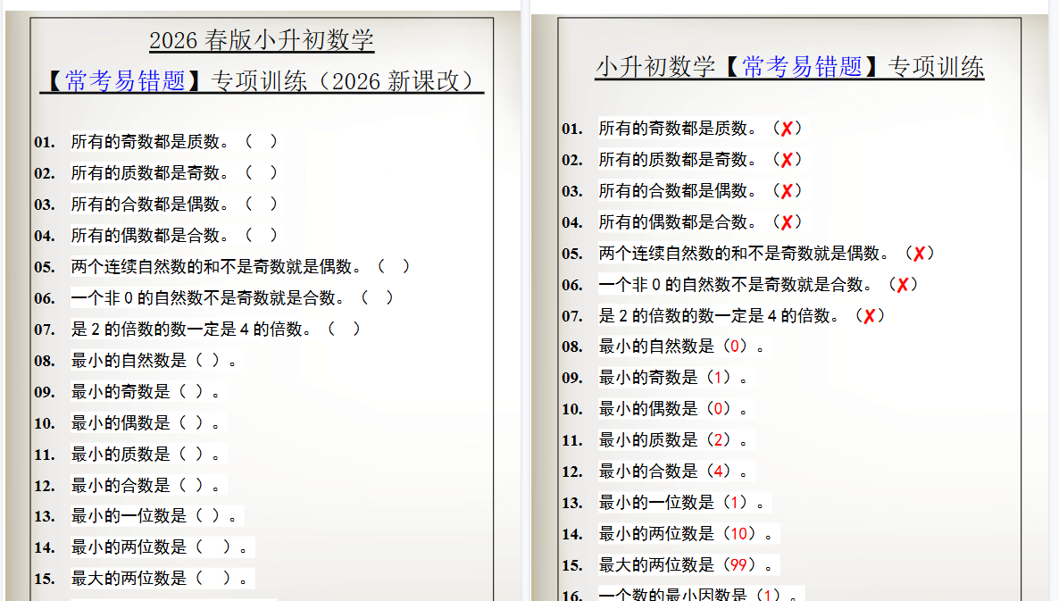 2026春新版小升初数学【常考易错题】专项训练-小初高学习资料下载_真题试卷 - 开学吧资料库