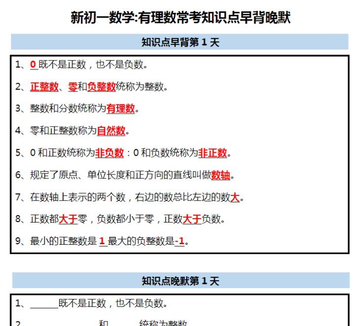 5页！新初一数学：有理数常考知识点早背晚默-开学吧
