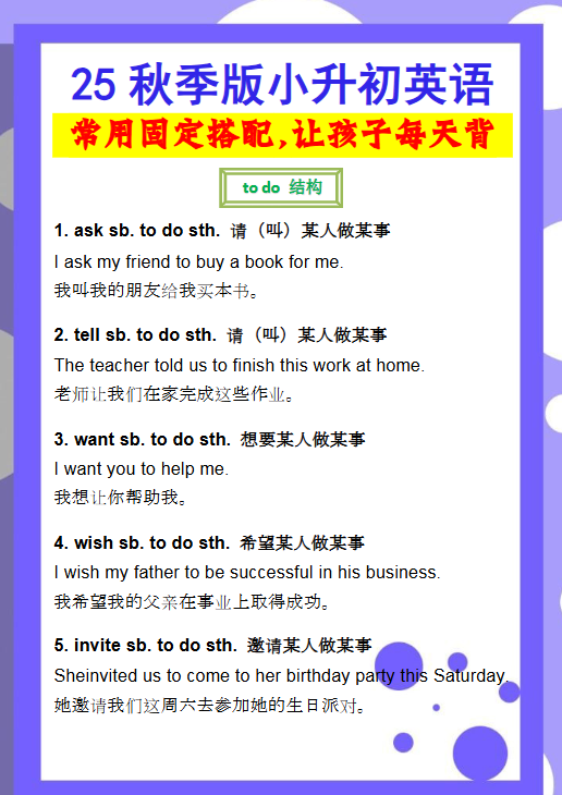 【2025秋新版】小升初英语常用固定搭配-开学吧