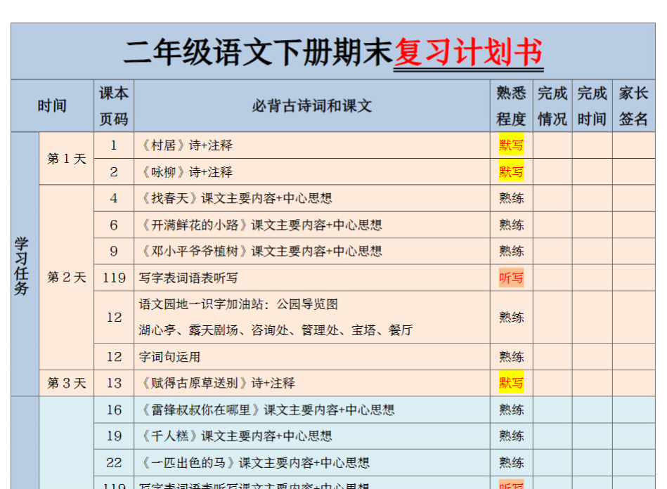 【期末三轮复习法闯关表】二下语文-开学吧