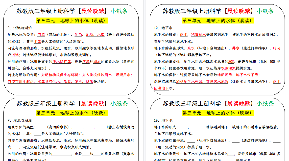 【11页高清完整版】三年级上册科学早读晚默【苏教版】-小初高学习资料下载_真题试卷 - 开学吧资料库