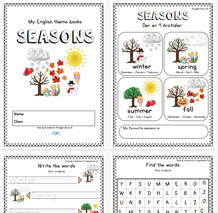 【8页高清彩色版】Seasons【完整可直接打印】认知主题词汇练习纸-开学吧