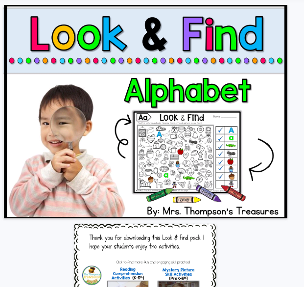 【83页高清彩色版】LookFindHiddenPicturePuzzlesAlphabet【完整可直接打印】英文专注力练习纸-开学吧