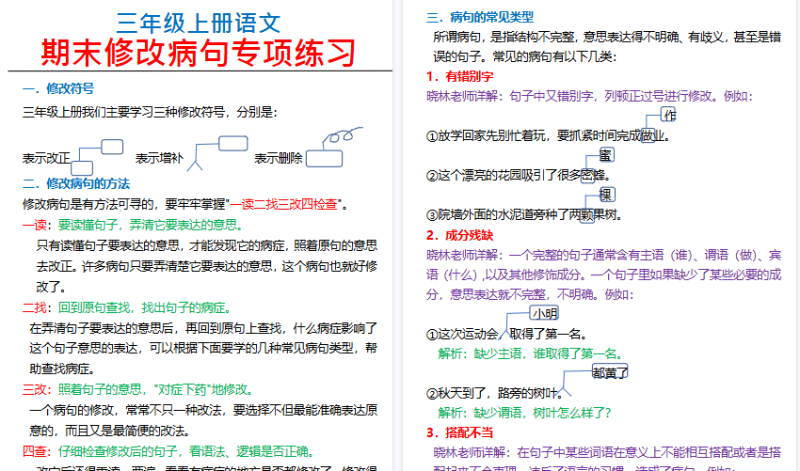 【2026高清15页】三（上）语文修改病句专项练习-小初高学习资料下载_真题试卷 - 开学吧资料库
