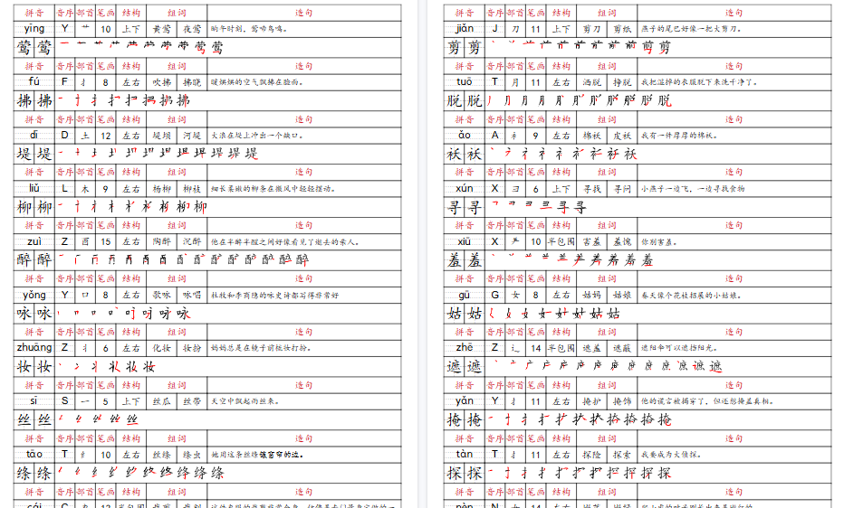 【47页高清完整版】【新版-识字表预习卡】二下语文-小初高学习资料下载_真题试卷 - 开学吧资料库