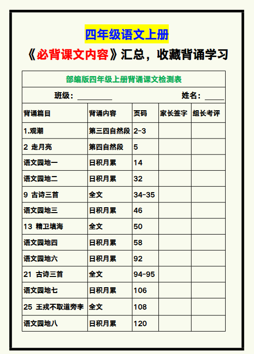 52份！必背课文最新整理持续更新版-高清完整-开学吧