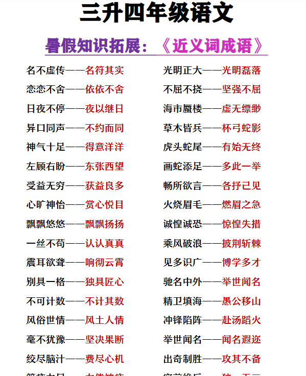 62份！近义词最新整理持续更新版-高清完整-开学吧