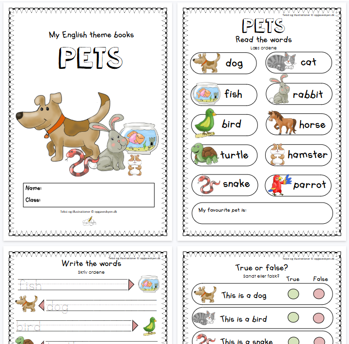 【8页高清彩色版】pets【完整可直接打印】认知主题词汇练习纸-开学吧