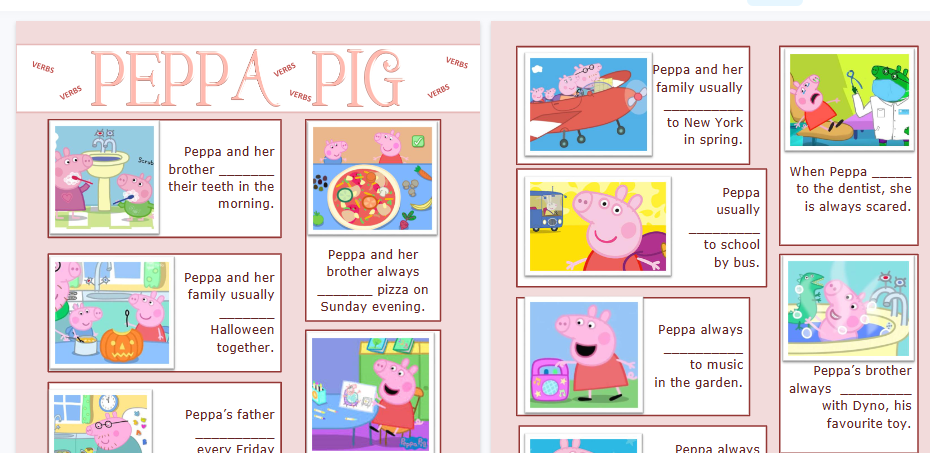【2页高清彩色版】verb-【完整可直接打印】小猪佩奇语法练习纸-开学吧