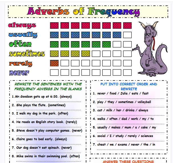 adverbs of frequency worksheet 1【完整可直接打印】语法作业纸63套-开学吧