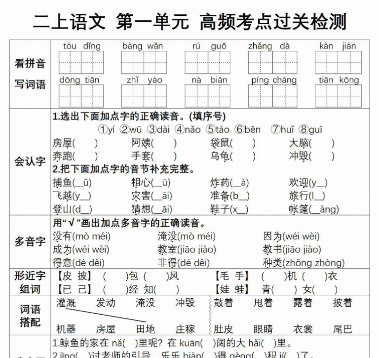 二上语文高频考点过关检测-开学吧