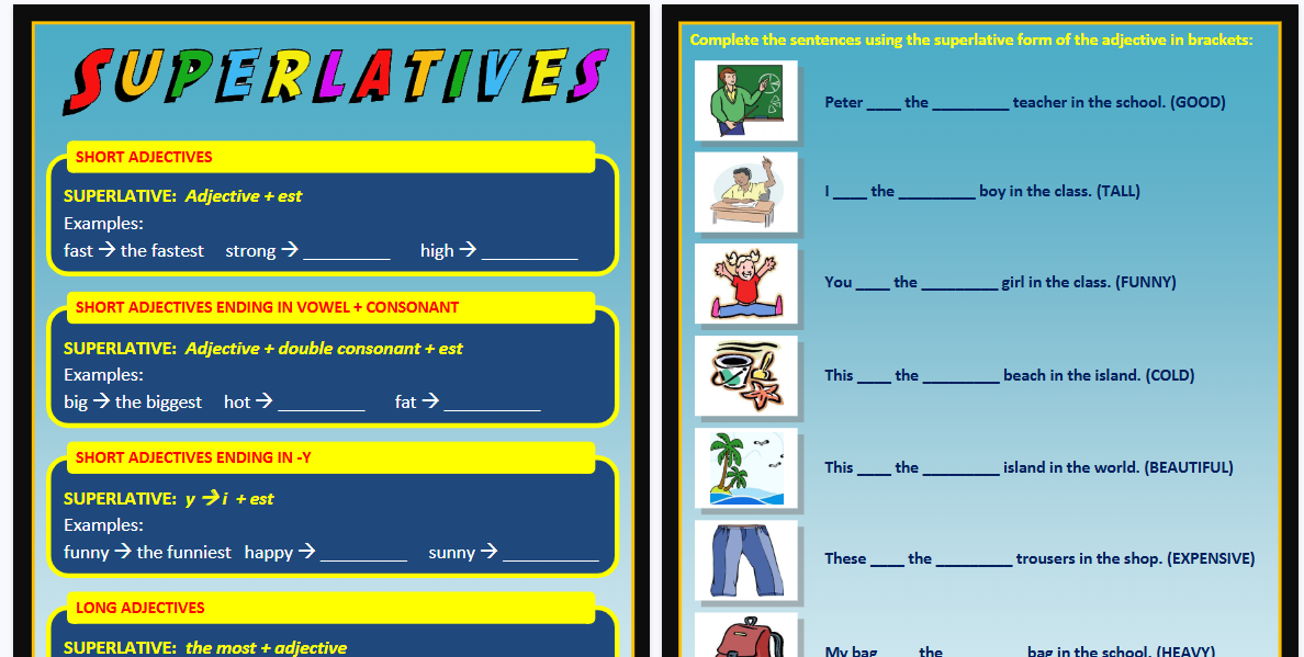 【2页高清彩色版】形容词最高级2【完整可直接打印】24套语法练习纸全套-开学吧