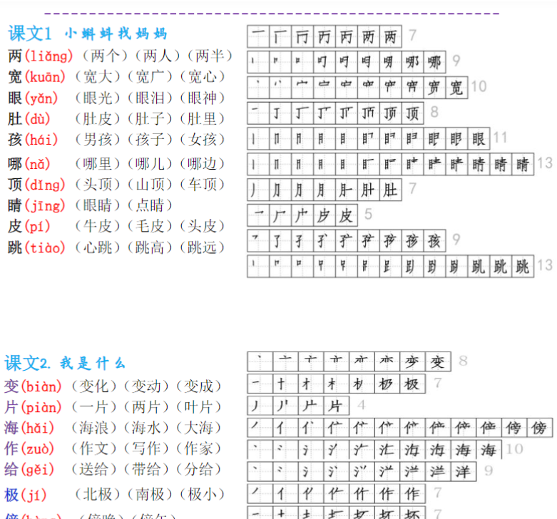 二上《生字拼音、笔顺、组词》-完整版-开学吧