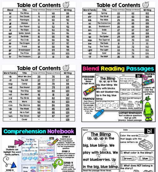 【126页高清彩色版】Blend阅读理解【完整可直接打印】自然拼读阅读小短文练习纸-开学吧