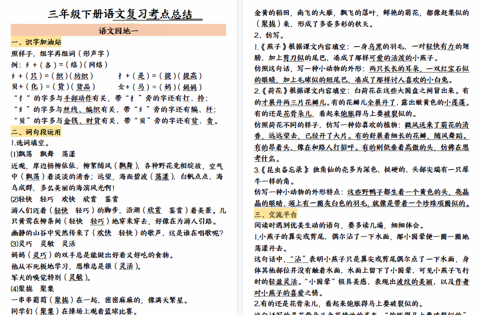 【20页高清完整版】三(下)语文园地-小初高学习资料下载_真题试卷 - 开学吧资料库