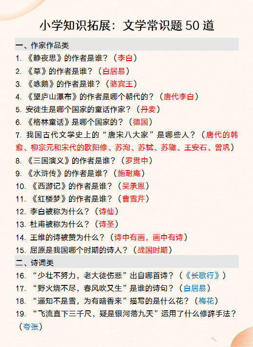 157份！文学常识最新整理持续更新版-高清完整-开学吧