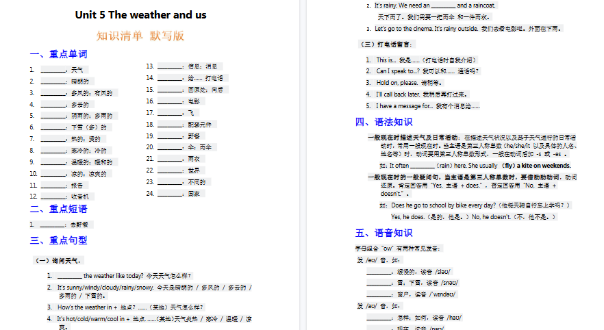 【12页高清完整版】四年级上册英语知识点默写空白版【人教版】-小初高学习资料下载_真题试卷 - 开学吧资料库