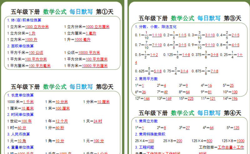 【2026寒假6页】五年级下册数学必背公式，寒假可以提前背一背！-小初高学习资料下载_真题试卷 - 开学吧资料库