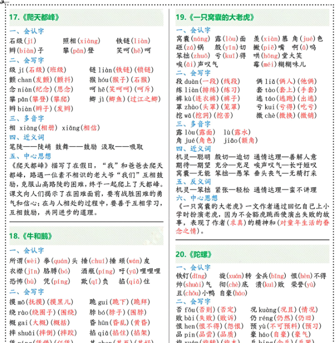 【7页完整版】四年级上册语文课课贴（彩色）-开学吧