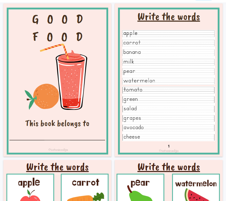 【17页高清彩色版】FOOD食物作业纸【完整可直接打印】认知主题词汇练习纸-开学吧