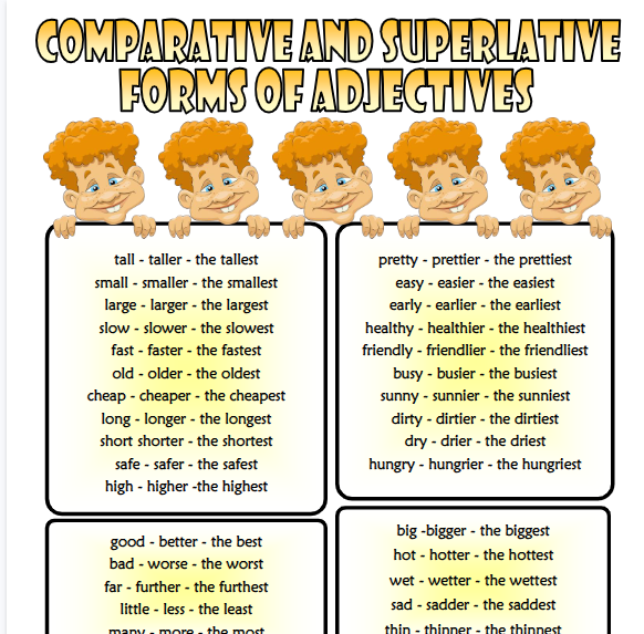 most common comparative and superlative forms of adjectives list for esl classroom【完整可直接打印】语法作业纸63套-开学吧