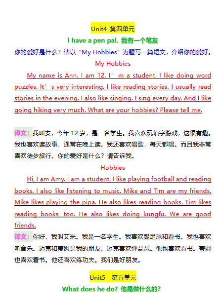 六年级上册英语《1-6单元作文附译文》-开学吧