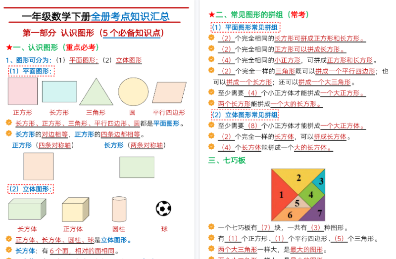 【2026春21页完整版】一年级下册数学【全册考点知识汇总21页】-小初高学习资料下载_真题试卷 - 开学吧资料库