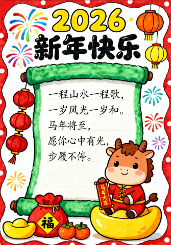 新年马年贺卡(竖版)2手抄报-高清可直接打印无水印版本-开学吧