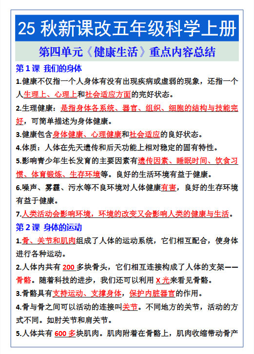 【2025秋新版】五年级科学上册第四单元重点内容总结-开学吧